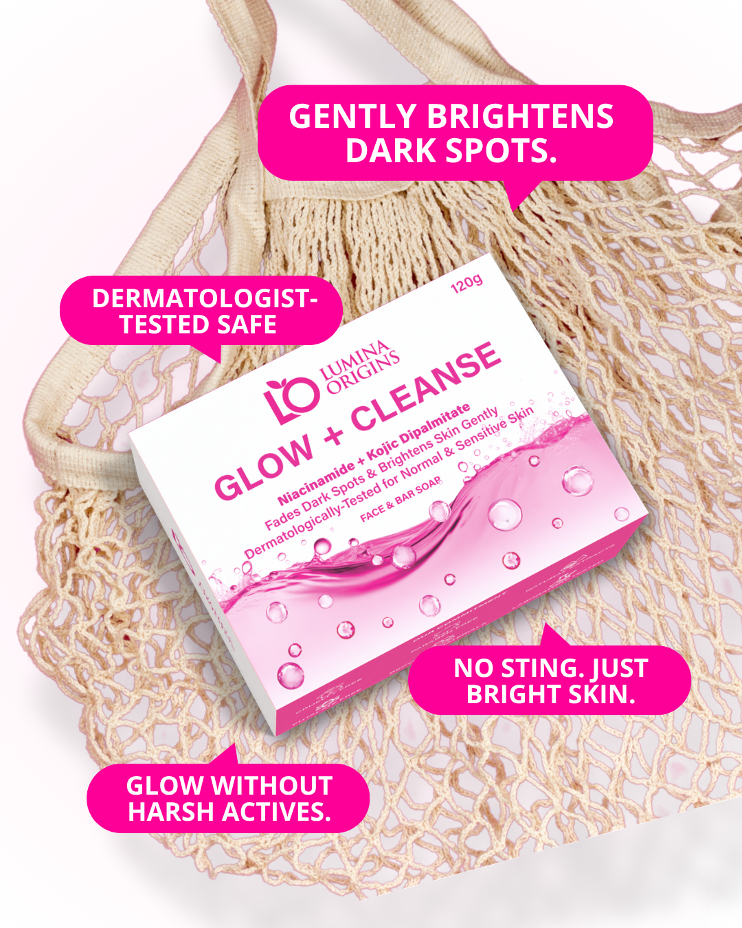 Lumina Origins Glow + Cleanse Brightening Bar Soap with Kojic & Niacinamide – Face & Body 120g