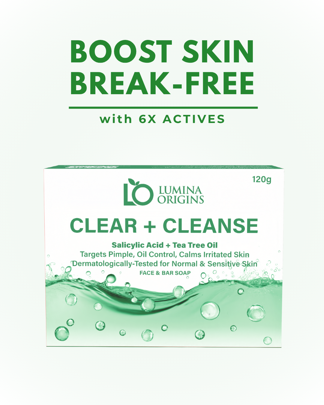 Lumina Origins Clear + Cleanse Acne-Fighting Bar Soap with Salicylic Acid – Face & Body 120g