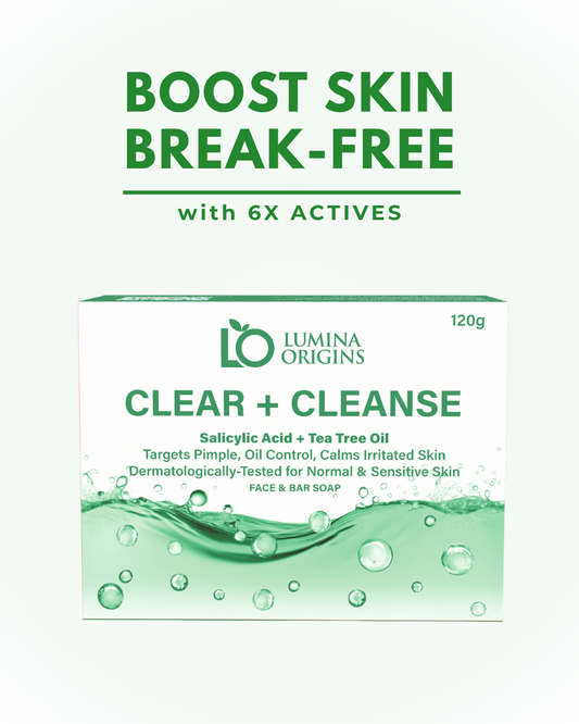 Lumina Origins Clear + Cleanse Acne-Fighting Bar Soap with Salicylic Acid – Face & Body 120g