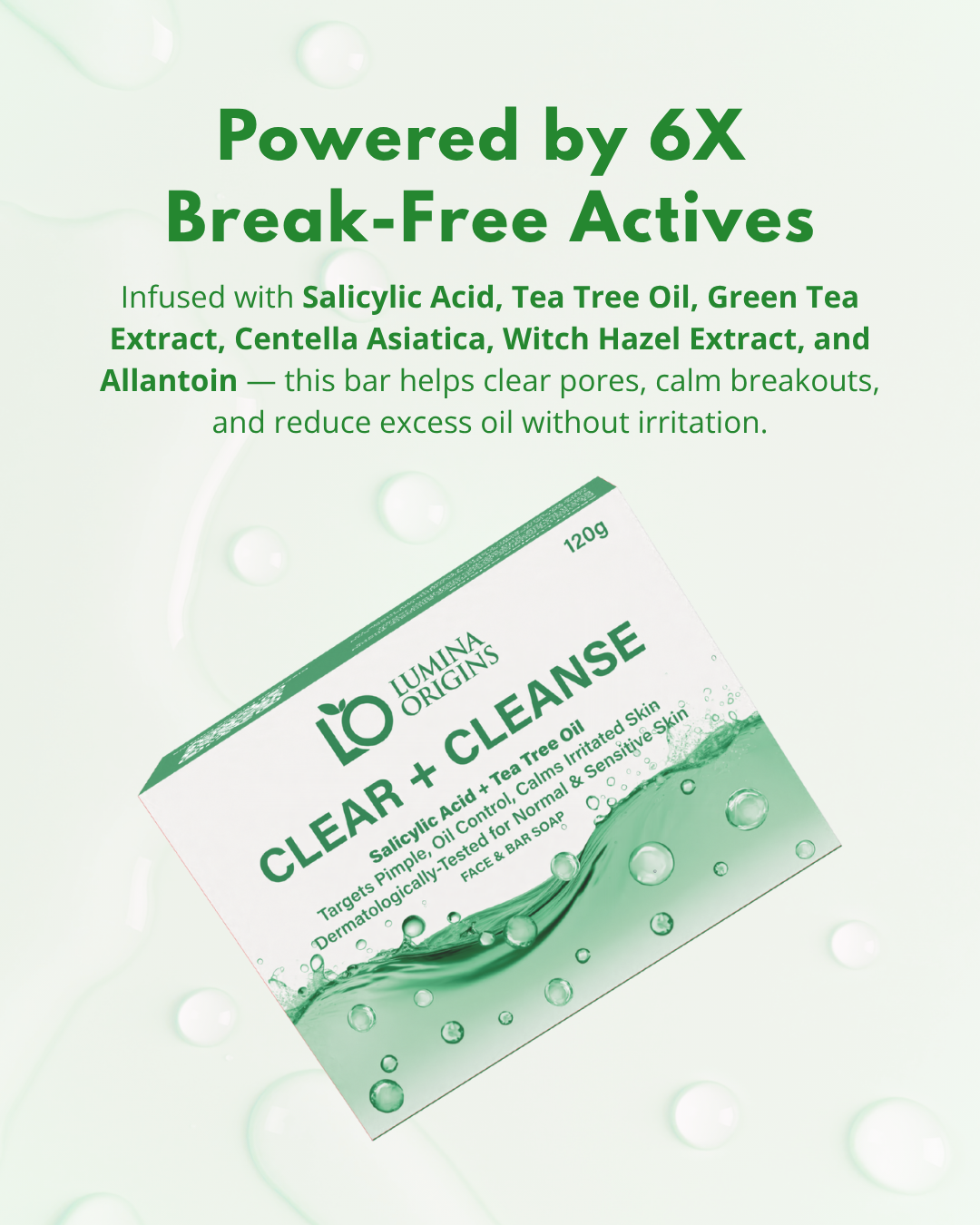 Lumina Origins Clear + Cleanse Acne-Fighting Bar Soap with Salicylic Acid – Face & Body 120g