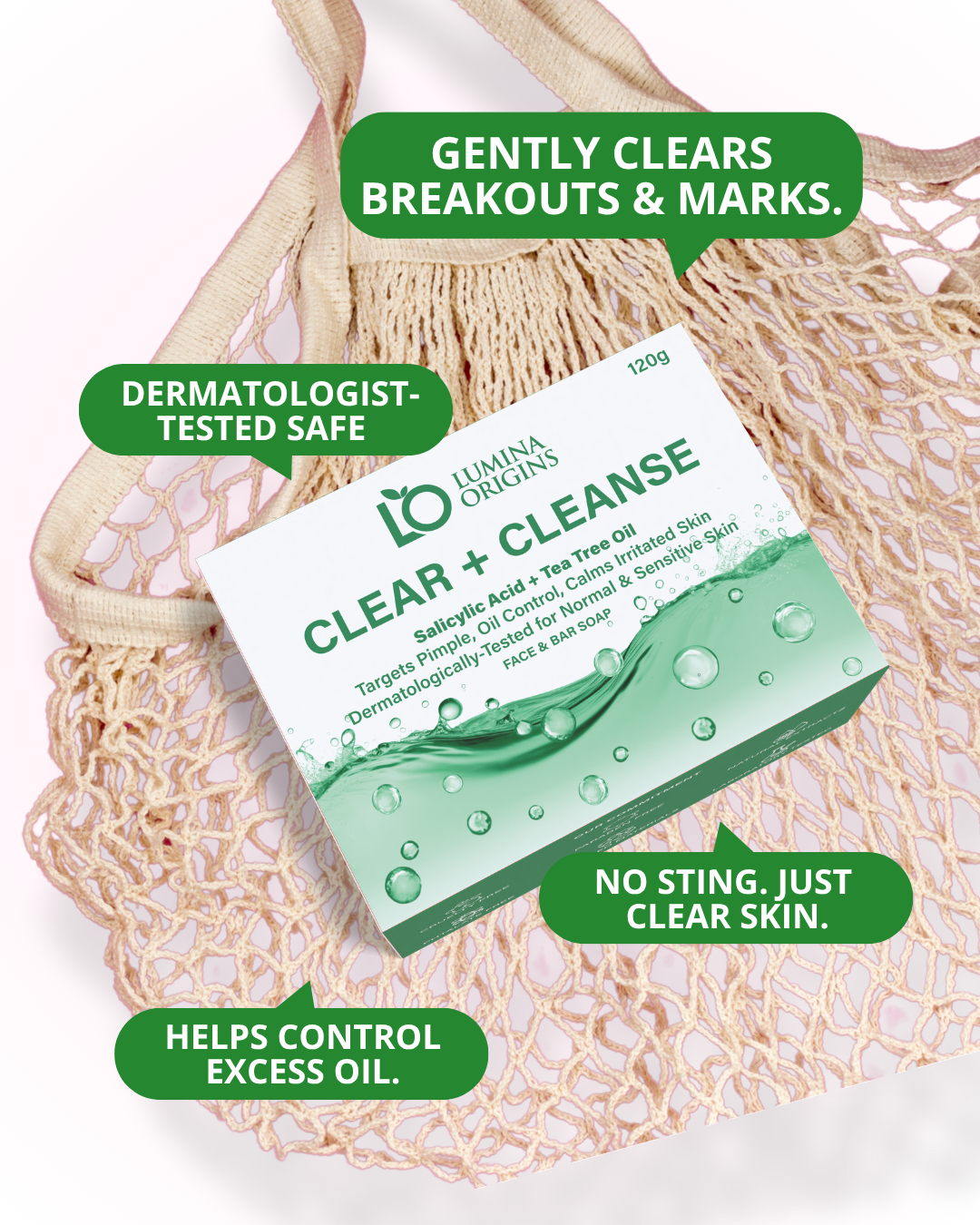 Lumina Origins Clear + Cleanse Acne-Fighting Bar Soap with Salicylic Acid – Face & Body 120g