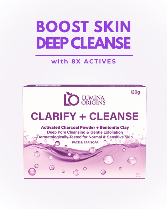Lumina Origins Clarify + Cleanse Exfoliating Bar Soap with Activated Charcoal – Face & Body 120g